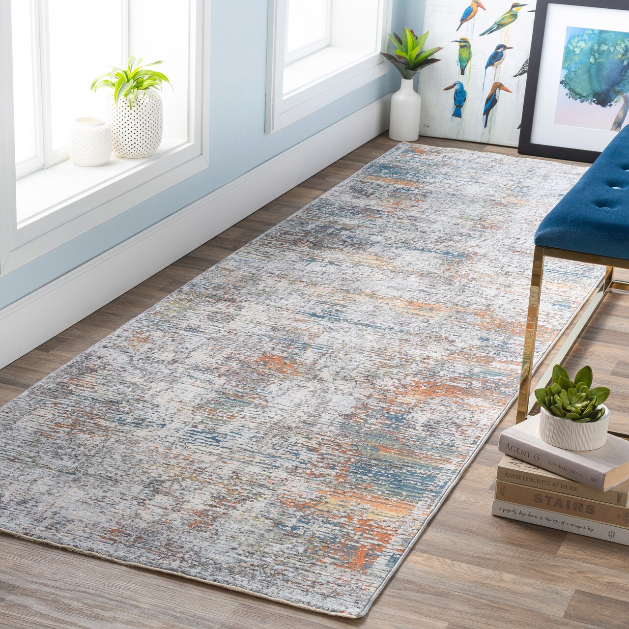 Tiwari Home 3.25' x 8' Contemporary Style Orange and Gray Rectangular Area Throw Rug Runner